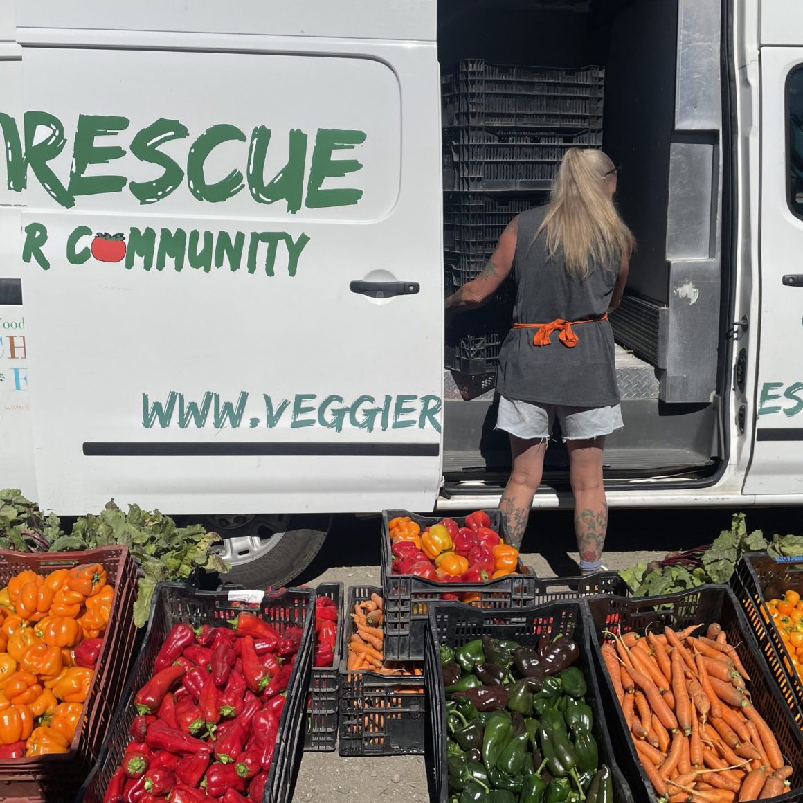 Veggie Rescue van getting filled with Midland School's fresh produce.