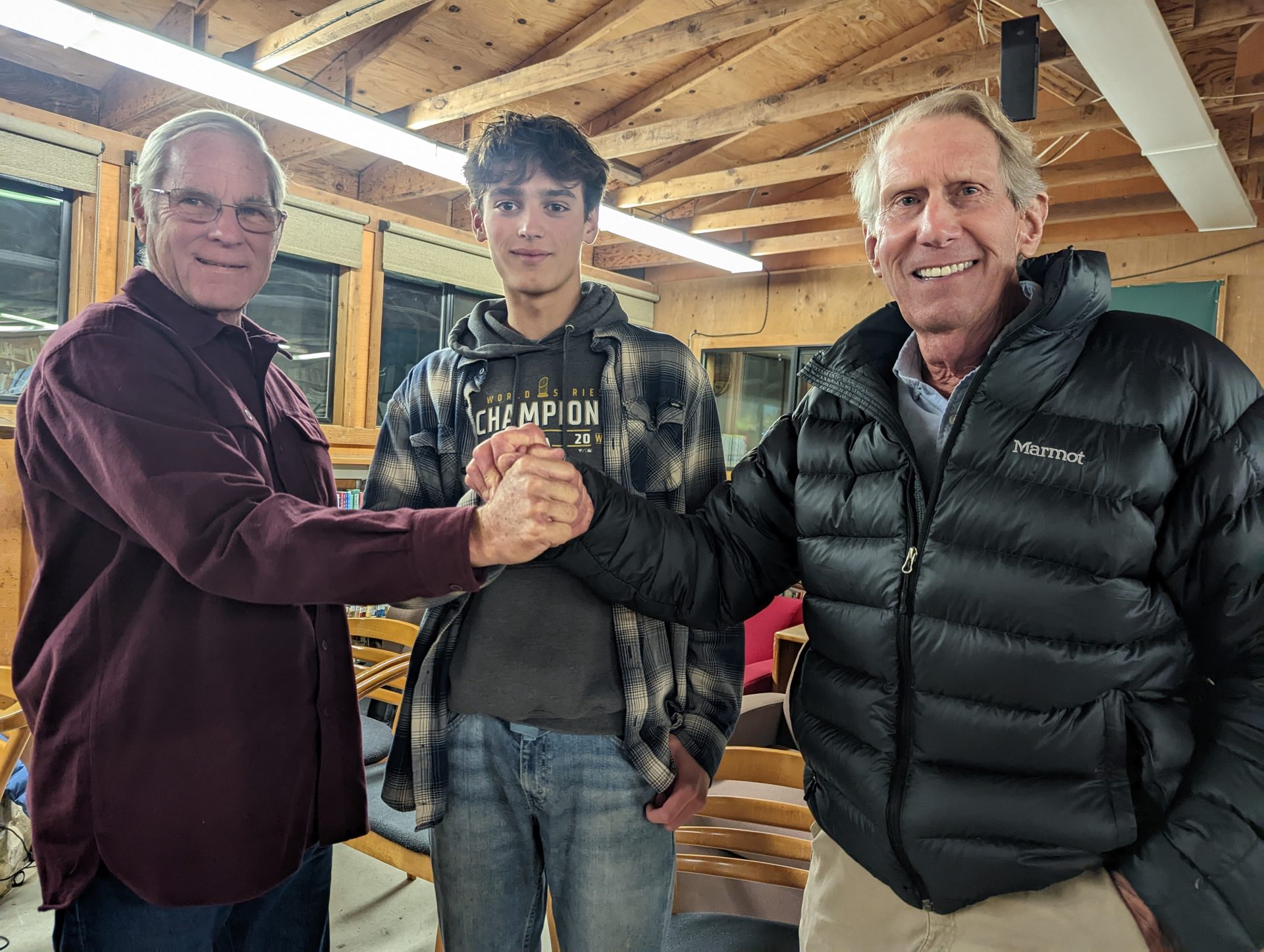 Winner of the 2022 Class of 1968 Wilderness Fund award, Weston '24 with B.G. Kresse '68 and Jim Quick '68